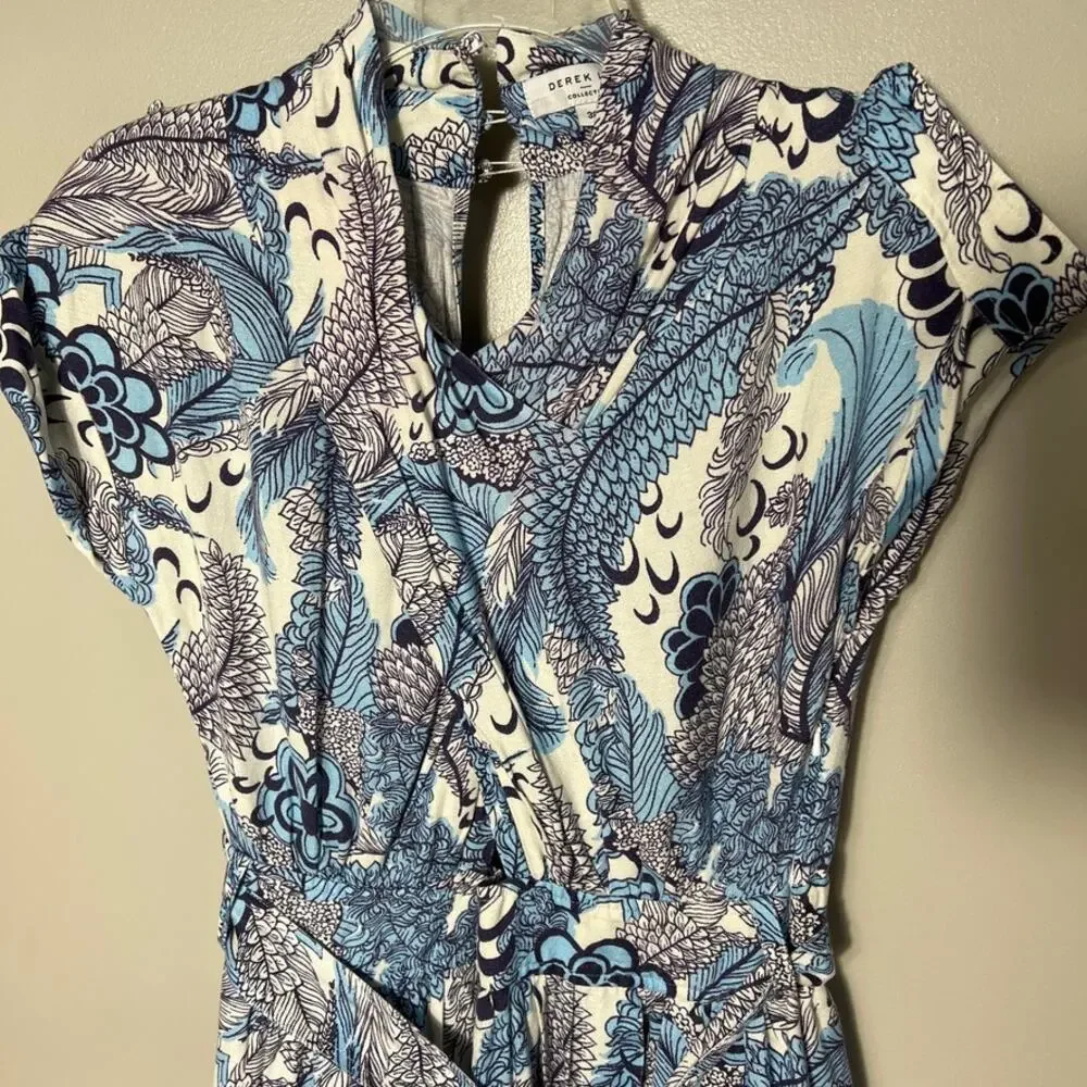 Derek Lam Collective RTR Floral Linen Blend Blue White Dress Size IT 38 US 2 - Picture 5 of 11